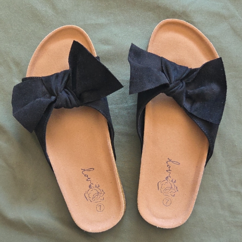Elegant Black Bow Slide Sandals